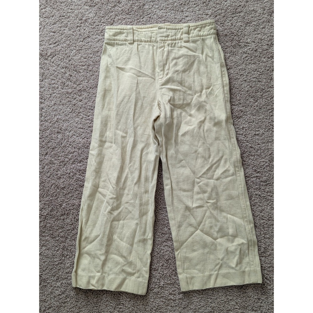 Vince Cotton Linen Blend High Rise Ivory Trousers Pants Size 4 Wide Leg Cropped